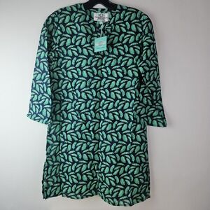 Charleston Shoe Co Top Womens Small Green Blue Tunic Dress Cotton LS Beachy